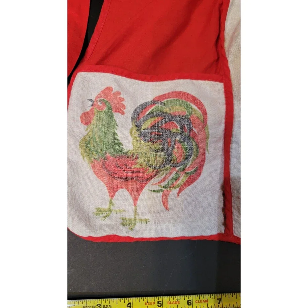 Vintage half-waist apron rooster design on the pockets Cottage Core Nostalgic